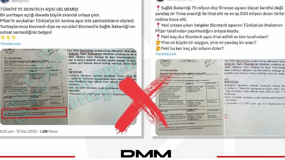 DMM’den “Türkiye’ye BioNTech aşıları gelmedi” iddialarına yalanlama