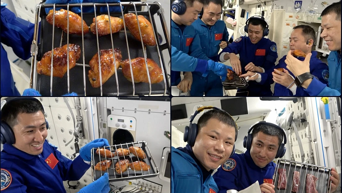 Uzayda Tavuk Kanat Keyfi: Çinli Astronotlar Yeni Fırınla Sıcak Yemek Pişirdi