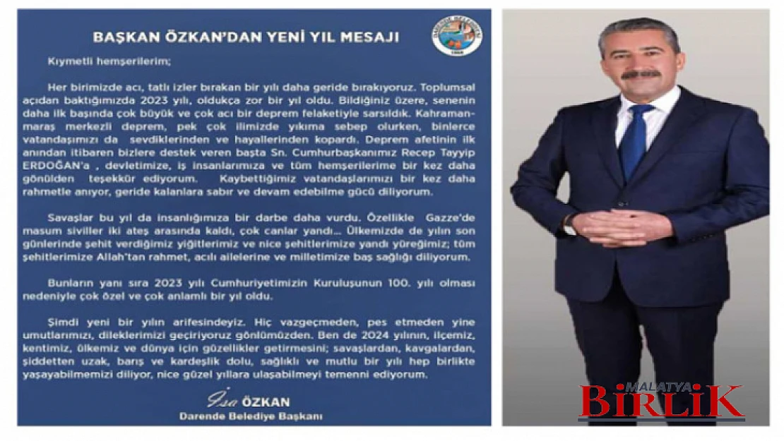 Başkan Özkan'dan Yeni Yıl Mesajı