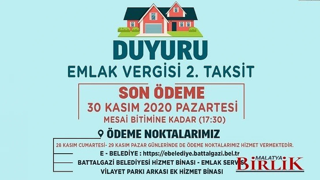 Battalgazi Belediyesi'nden Vergi Uyarısı