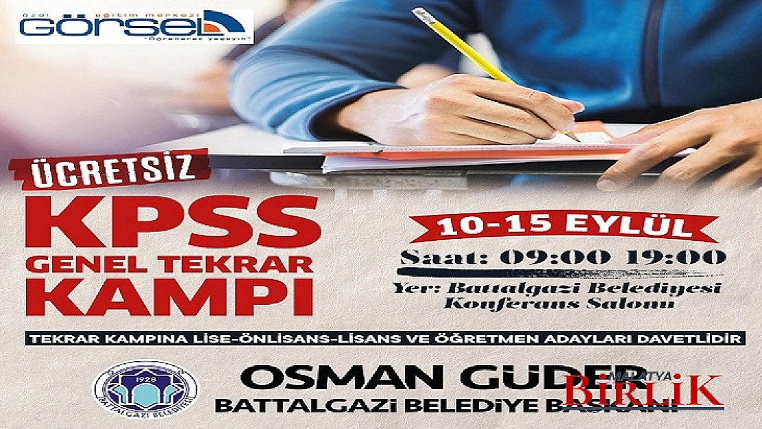 Battalgazi Belediyesi'nin KPSS Tekrar Dersleri 10 Eylül'de Başlıyor