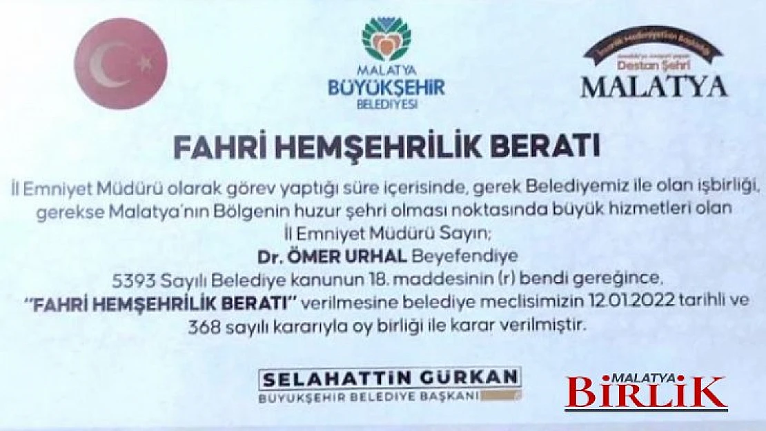 Emniyet Müdürü Urhal'dan Başkan Gürkan'a Teşekkür