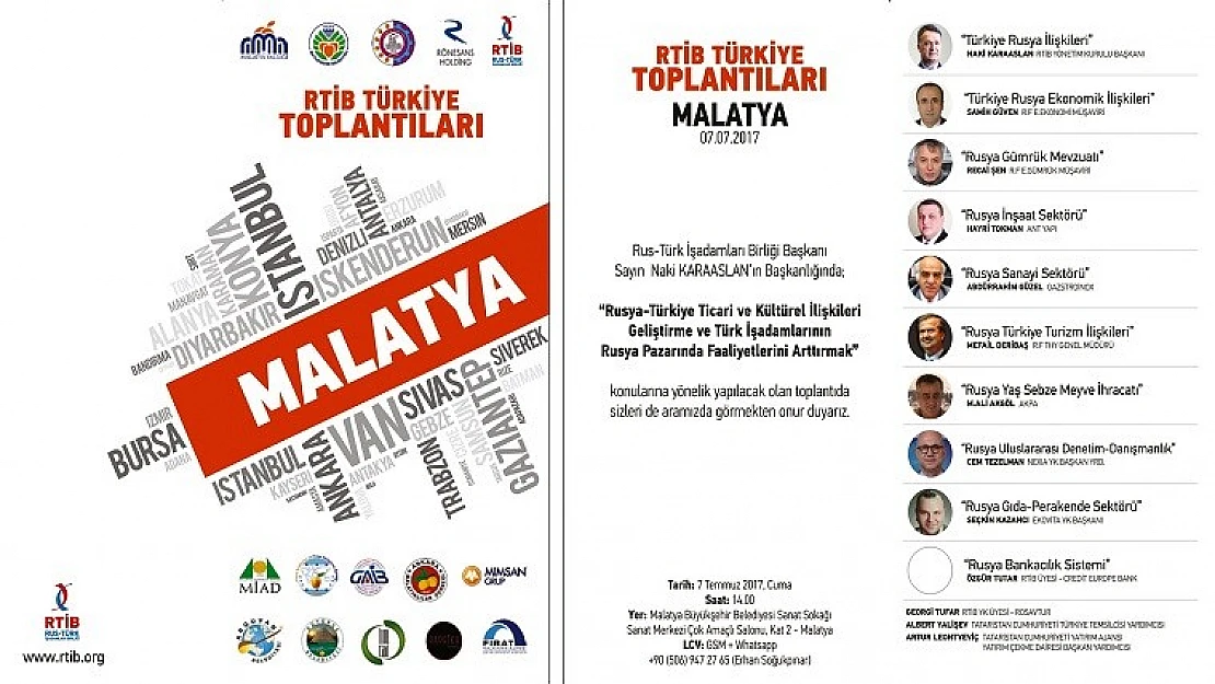 Rus Türk İş Birliği Toplantılarına Malatya'dan Devam Ediyor