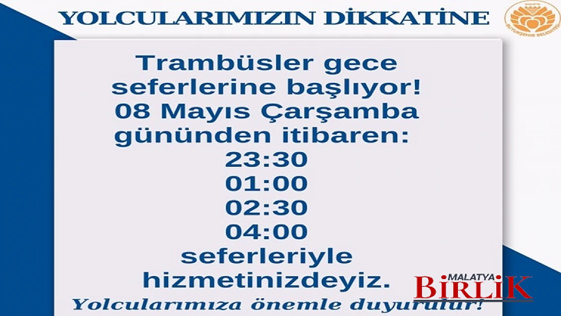 MOTAŞ Gece Seferleri İle Malatyalıların Hizmetinde