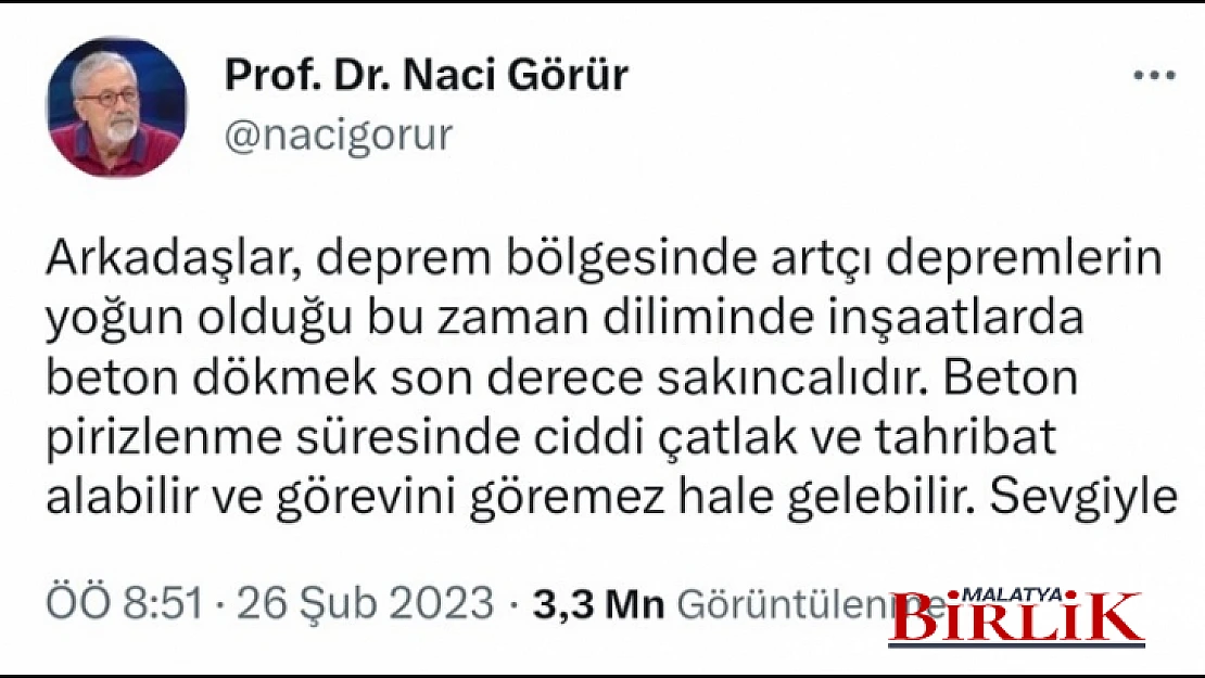 Prof. Dr. Naci Görür'den Temel Atma Uyarısı