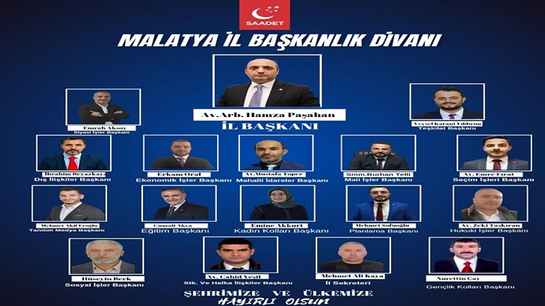 Saadet Partisi Malatya İl Teşkilatı'nın Yeni Dönem Başkanlık Divanı Belli Oldu