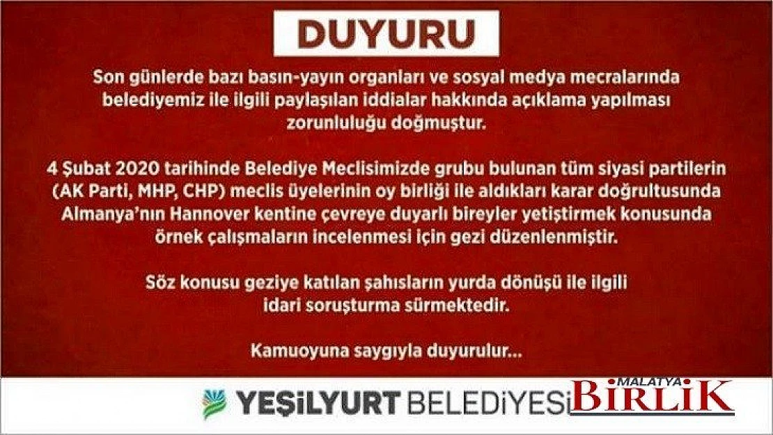 Yeşilyurt Belediyesi'nden Açıklama