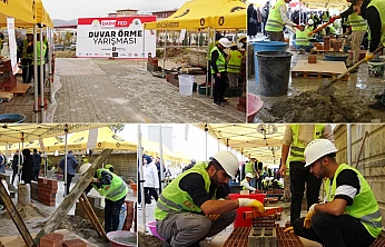 Geleceğin mühendislerinden kıyasıya duvar örme yarışması