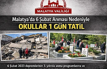 Malatya Valiliği Açıkladı: 6 Şubat'ta Okullar Kapalı Olacak