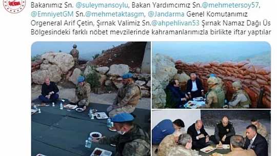 Bakan Soylu, Şırnak Namaz Dağı'nda Mehmetçikle İftar Açtı