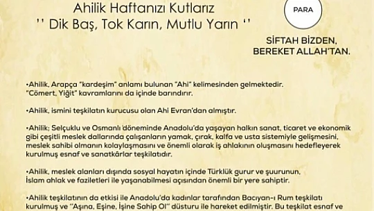 Başkan Işık'tan Ahilik Haftası Mesajı