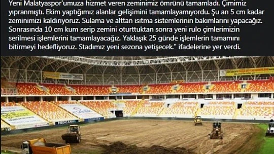 Yeni Malatya Stadyumu'nun Çim Zemin Değişiyor