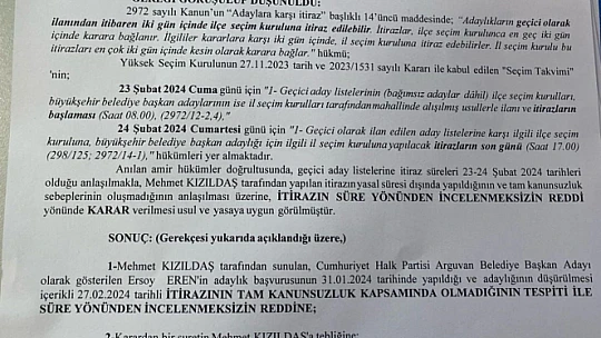 Kızıldaş'ın Ersoy Eren İtirazına Red