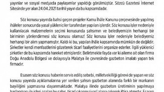 Başkan Çınar'dan Açıklama