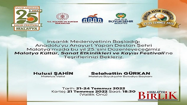 25'inci Uluslararası Kültür Sanat Etkinlikleri Ve Kayısı Festivali Start Alıyor