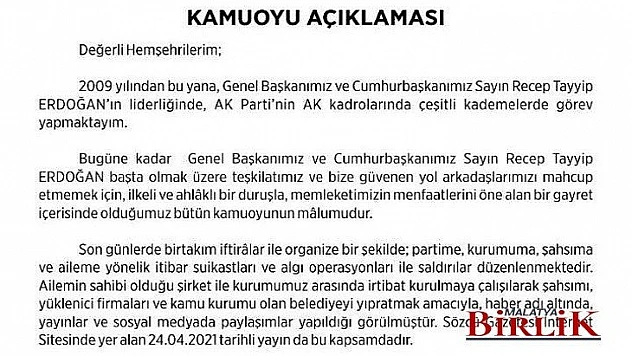 Başkan Çınar'dan Açıklama