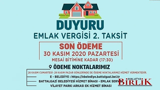 Battalgazi Belediyesi'nden Vergi Uyarısı