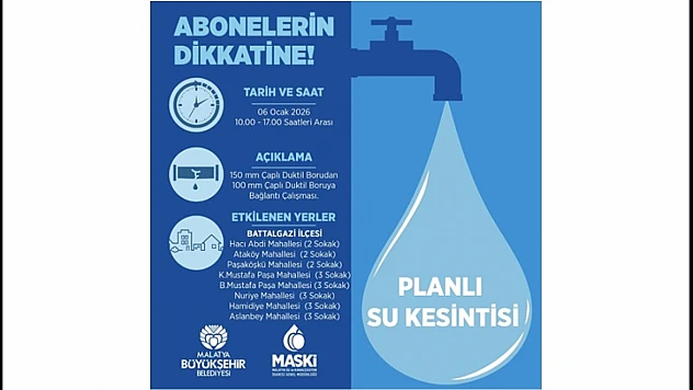 Battalgazi'de Altyapı Çalışması Nedeniyle Su Kesintisi