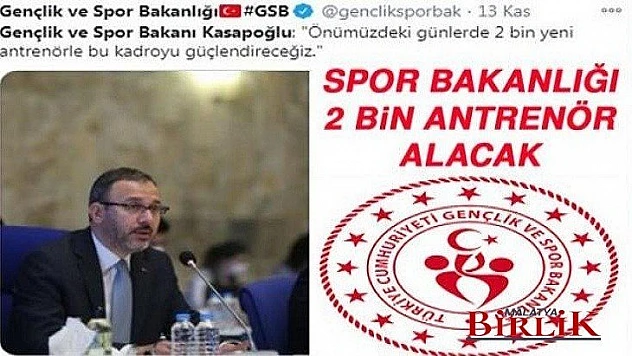 Gençlik ve Spor Bakanlığı 2 Bin Yeni Antrenör Alınacak