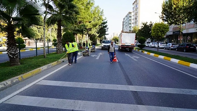 Adıyaman Belediyesi Kaldırım Taşlarını Boyadı