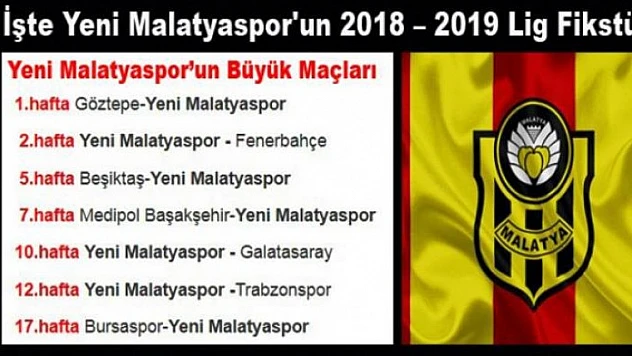 Yeni Malatyaspor'un 2018 – 2019 Lig Fikstürü