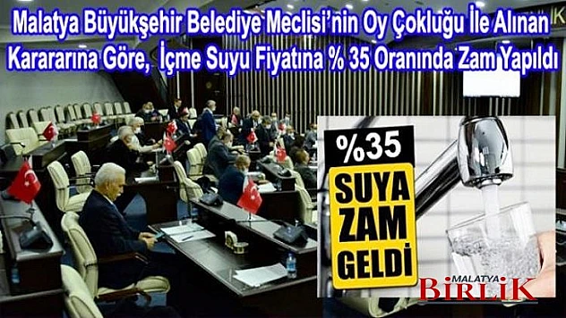 Malatya'da İçme Suyuna 5 Zam Yapıldı