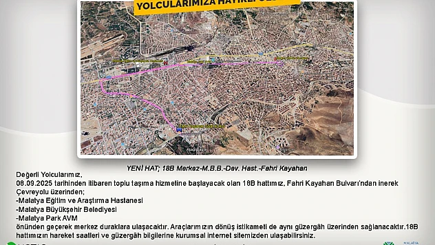 Malatya Park AVM Önünden Geçen 18B Hattı Bugünden İtibaren Seferde