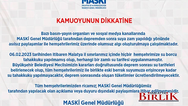MASKİ'den Önemli Duyuru