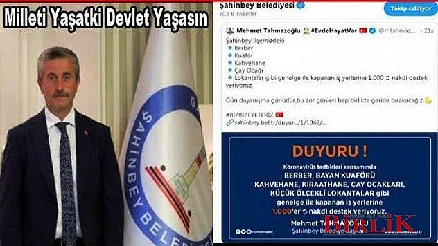 Şahinbey Belediyesi'nden Kapanan Esnaflara 1000 TL Yardım
