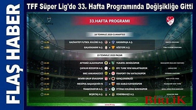 TFF Süper Lig'de 33. Hafta Programında Değişikliğe Gitti