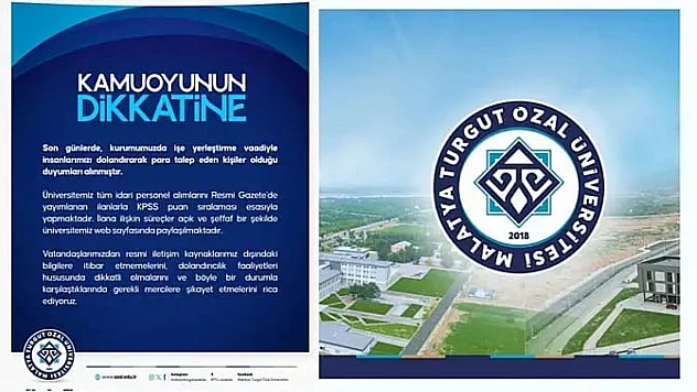 Turgut Özal Üniversitesinden Dolandırıcı Uyarısı