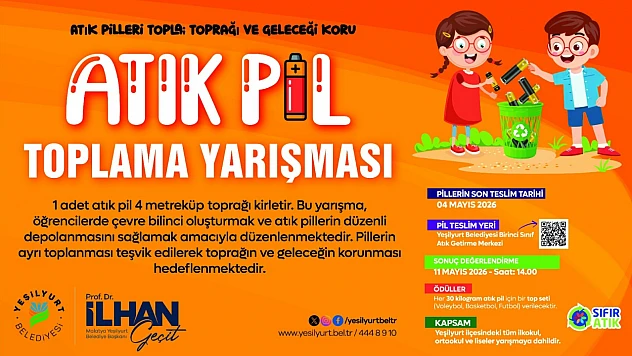 Yeşilyurt Belediyesi'nden Çevre Dostu Proje: 'Okullararası Atık Pil Yarışması' Başladı