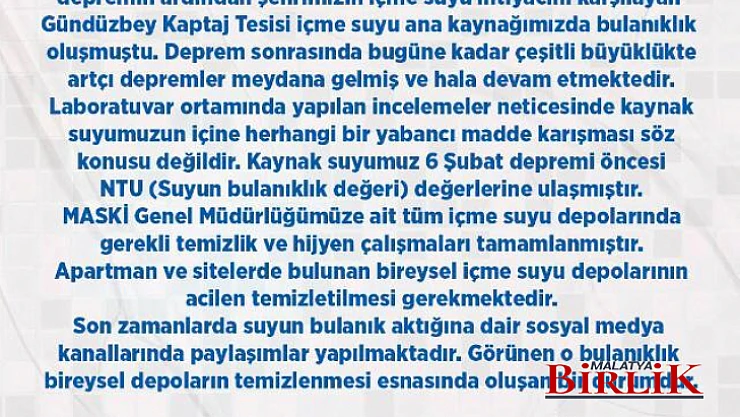 Bireysel İçme Suyu Depolarının Acilen Temizletilmesi Gerektiği  Vurgulandı