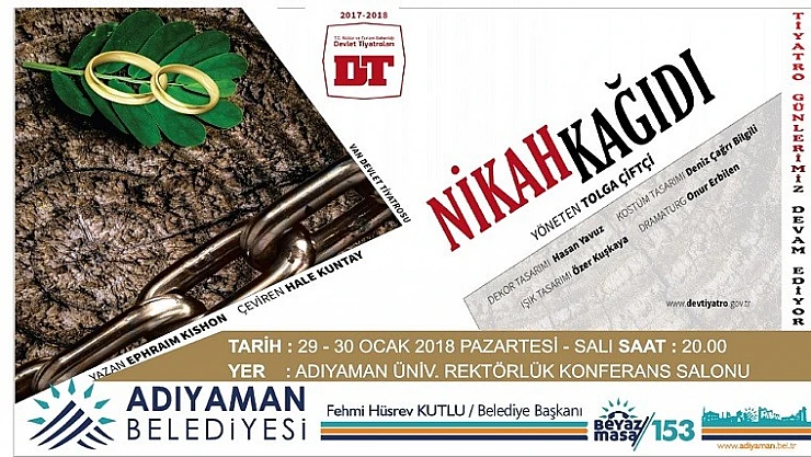 'Nikâh Kâğıdı' Oyununu Tiyatro Severlerle Buluşturuluyor