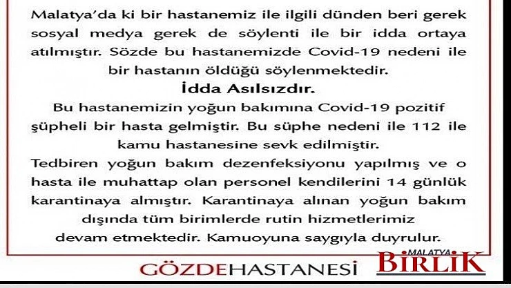 Gözde Sağlık Grubu'ndan Açıklama