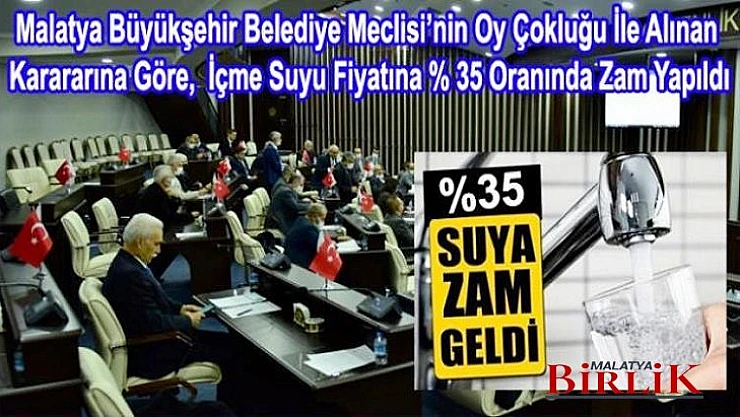 Malatya'da İçme Suyuna 5 Zam Yapıldı