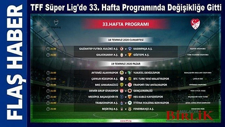 TFF Süper Lig'de 33. Hafta Programında Değişikliğe Gitti