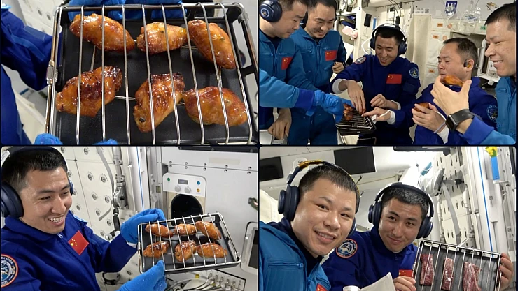 Uzayda Tavuk Kanat Keyfi: Çinli Astronotlar Yeni Fırınla Sıcak Yemek Pişirdi