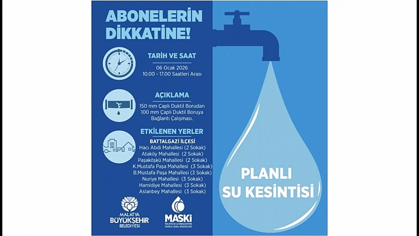 Battalgazi'de Altyapı Çalışması Nedeniyle Su Kesintisi
