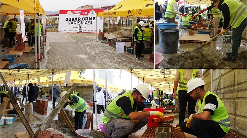 Geleceğin mühendislerinden kıyasıya duvar örme yarışması