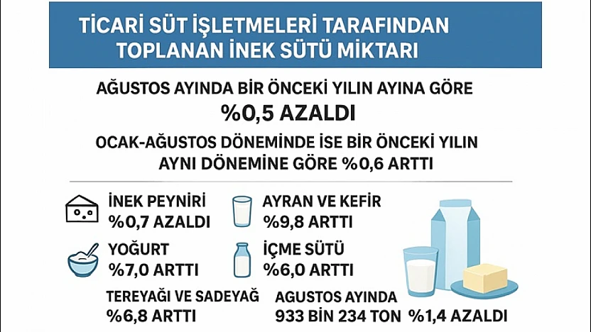 Ocak-Ağustos Döneminde Süt ve Süt Ürünleri Üretiminde Genel Artış