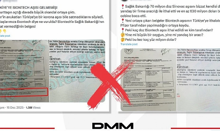DMM'den 'Türkiye'ye BioNTech aşıları gelmedi' iddialarına yalanlama