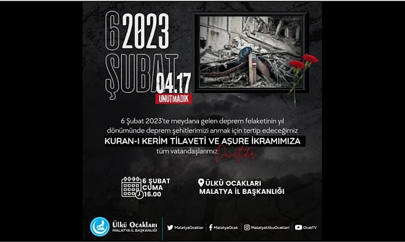 Ülkü Ocakları Malatya'dan 6 Şubat'ta Anma Programı