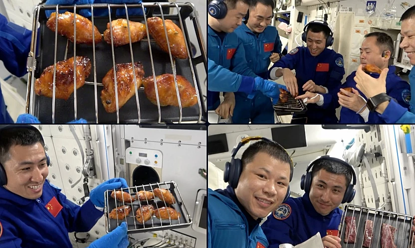 Uzayda Tavuk Kanat Keyfi: Çinli Astronotlar Yeni Fırınla Sıcak Yemek Pişirdi